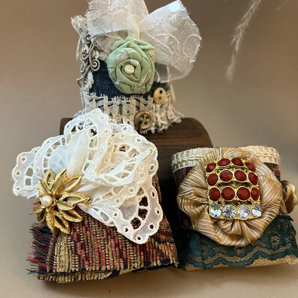 Vintage-Inspired Retro Victorian Bracelet Cuff - Retro Upcycled Material cuff